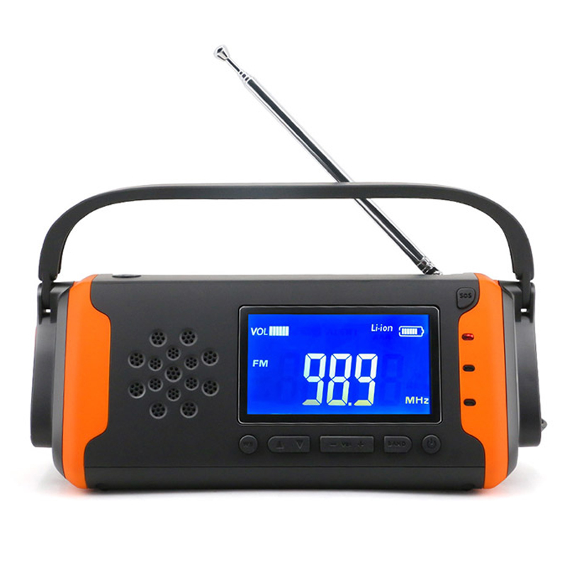 Radio numérique LCD météo d'urgence, manivelle solaire Radio AM \/ FM NOAA avec lampe de poche LED, lecteur de musique AUX-in, banque d'alimentation 4000mAh pour chargeur de téléphone portable et alarme SOS