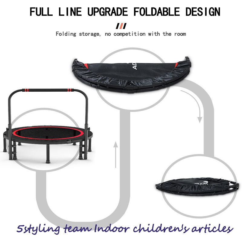 Trampoline à corde élastique silencieuse pour enfants, trampoline de fitness pour adultes, intérieur et extérieur, avec main courante