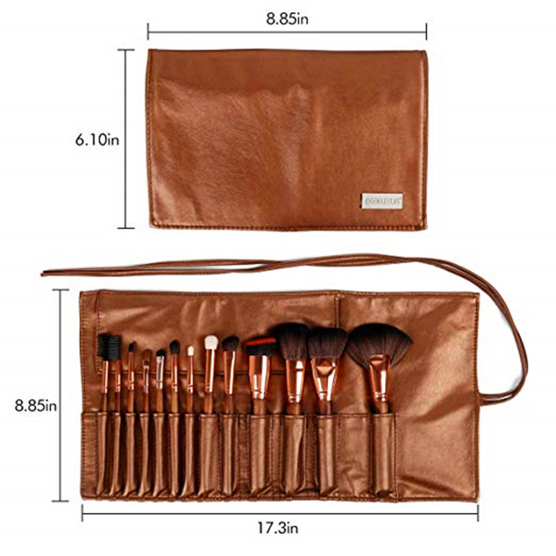 BEALUXUR 13pcs pinceaux de maquillage avec sac en cuir Kit de pinceau cosmétique synthétique de qualité supérieure Ensemble de pinceaux respectueux de l'environnement