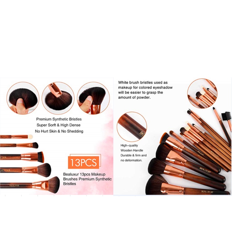 BEALUXUR 13pcs pinceaux de maquillage avec sac en cuir Kit de pinceau cosmétique synthétique de qualité supérieure Ensemble de pinceaux respectueux de l'environnement