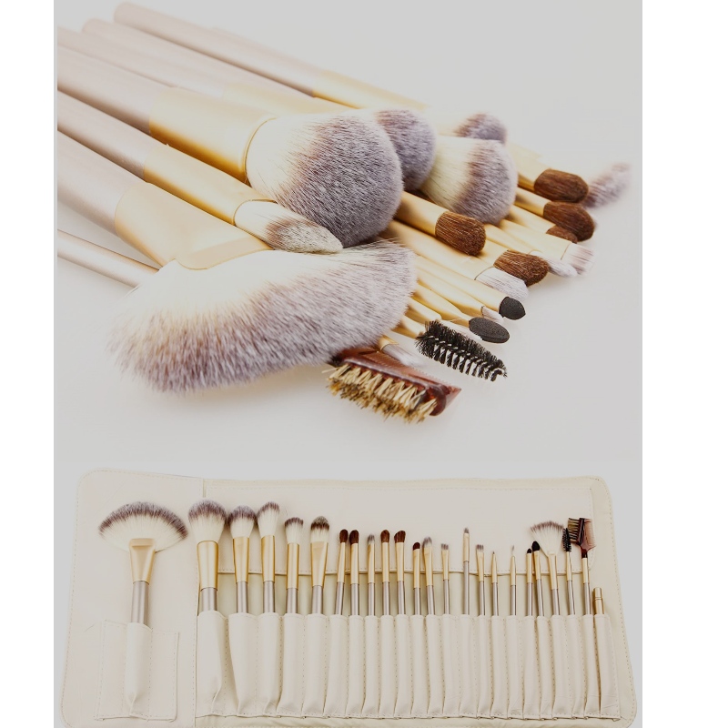 BEALUXUR 24 Pcs Champagne Professional Makeup Brush Set pour un usage professionnel et à la maison ou un kit cadeau - Blanc