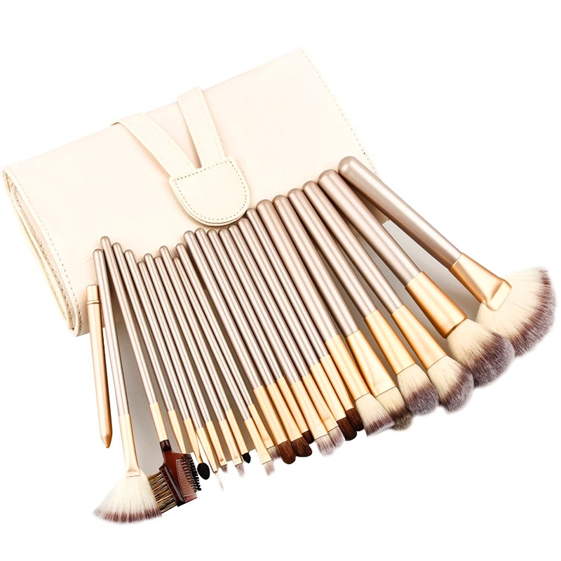 BEALUXUR 24 Pcs Champagne Professional Makeup Brush Set pour un usage professionnel et à la maison ou un kit cadeau - Blanc