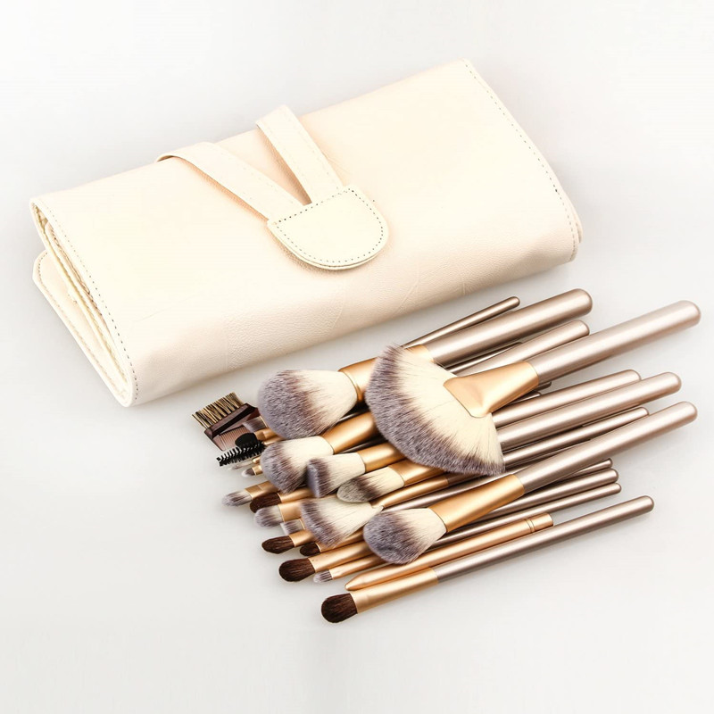 BEALUXUR 24 Pcs Champagne Professional Makeup Brush Set pour un usage professionnel et à la maison ou un kit cadeau - Blanc