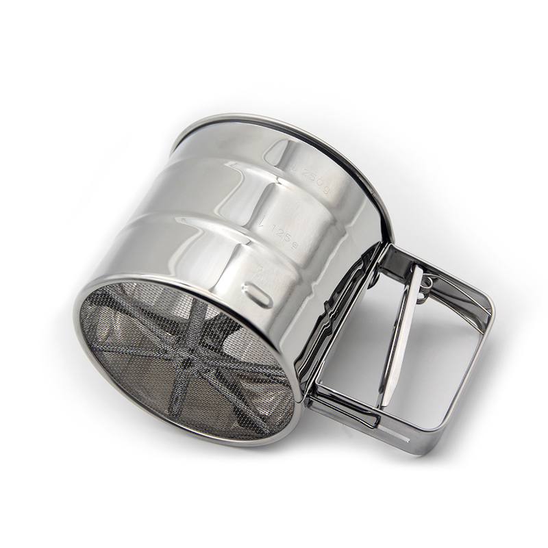 Outil de cuisson avec échelle de mesure Farine Glaçage Sucre En Acier Inoxydable Shaker Tamis Tasse Maille Manivelle Farine Tamis