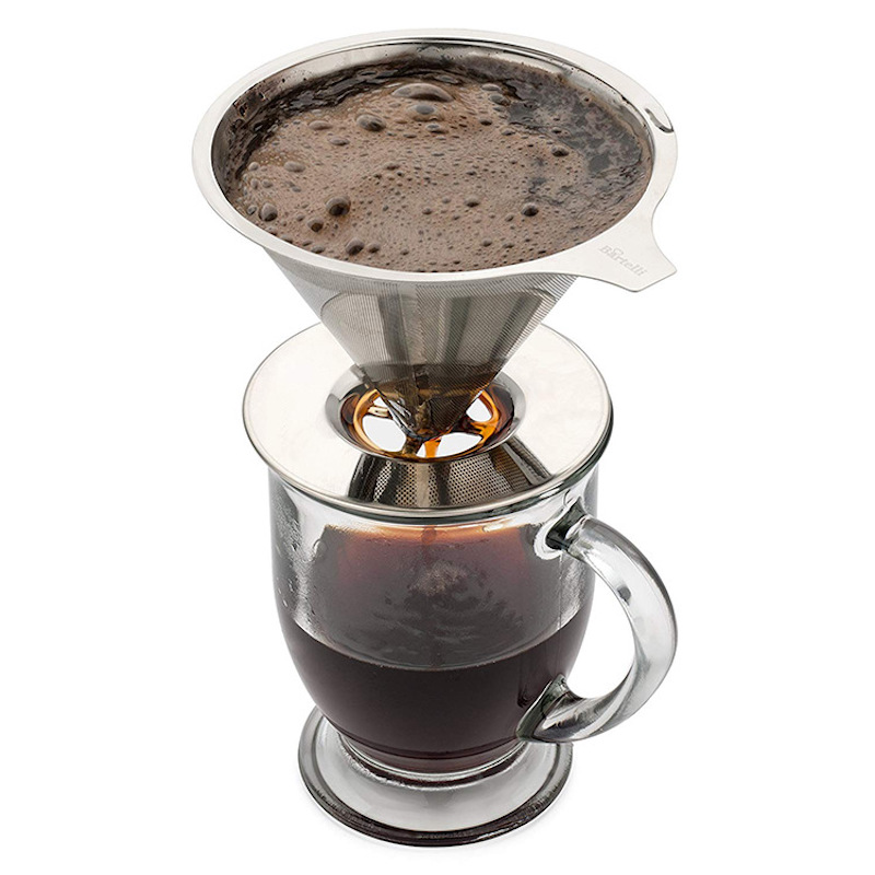 Filtre à café en treillis vertical renversé réutilisable avec des gouttelettes d 'acier inoxydable
