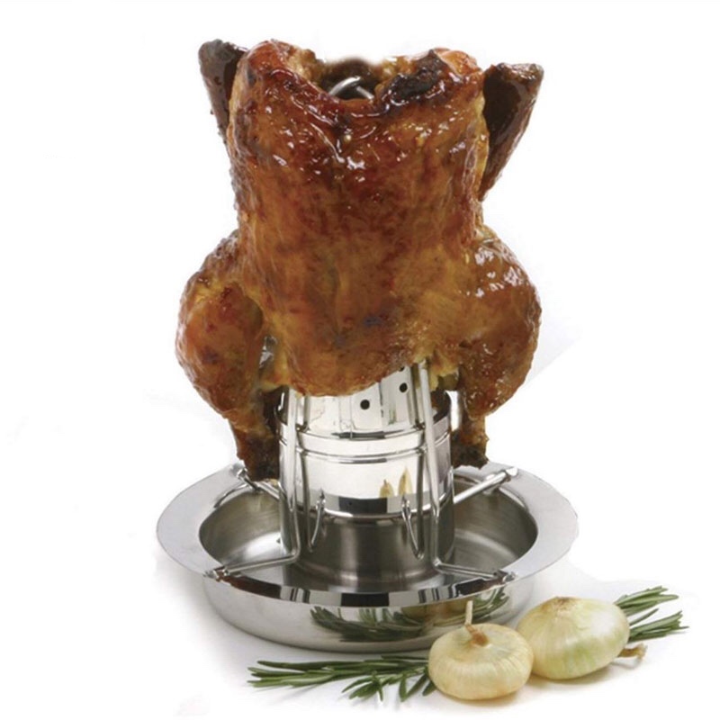 Pour four ou barbecue avec égouttoir détachable bière peut poulet torréfacteur grille en acier inoxydable vertical torréfacteur porte-poulet
