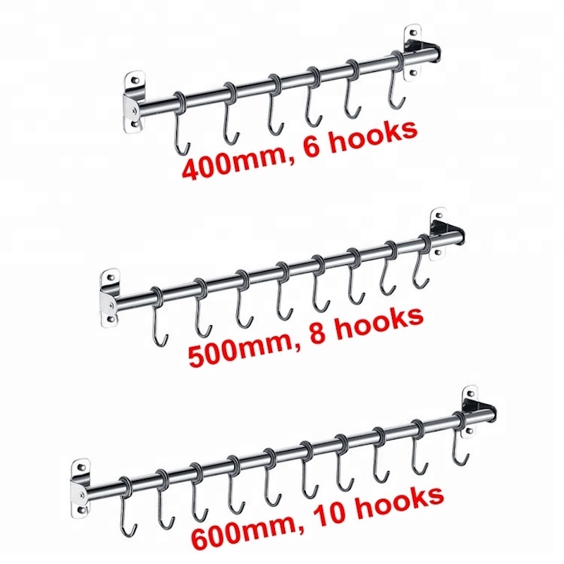 Outils de suspension de pot de montage mural de forage gratuit crochets ustensile de cuisine en acier inoxydable rail de rack suspendu