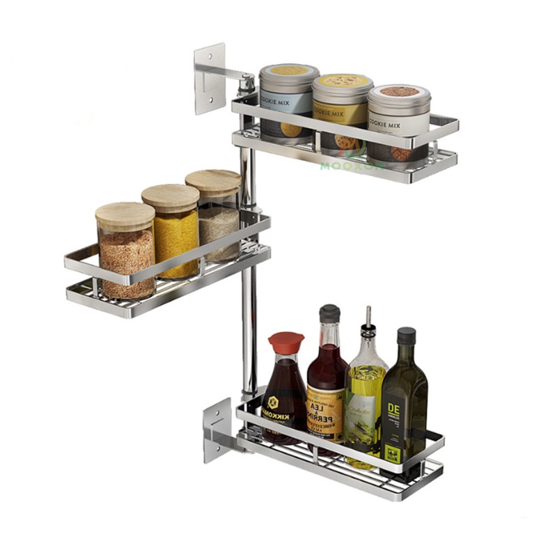 304 cuisine murale en acier inoxydable rotation pots de bouteilles rack organisateur d'épices poinçonnage gratuit