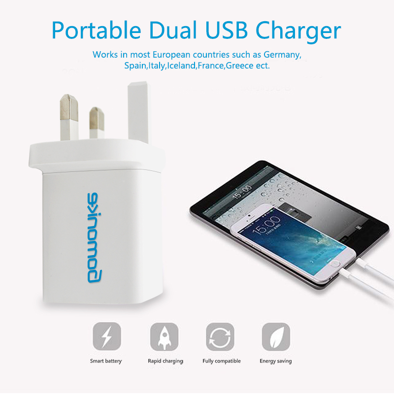 Adaptateur de prise Angleterre, chargeur mural double USB 2.1A compatible avec iPhone, Samsung, LG, téléphones Android