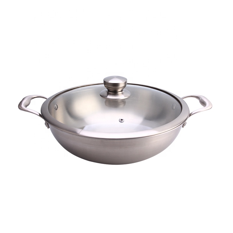 wok à frire en acier inoxydable avec couvercle