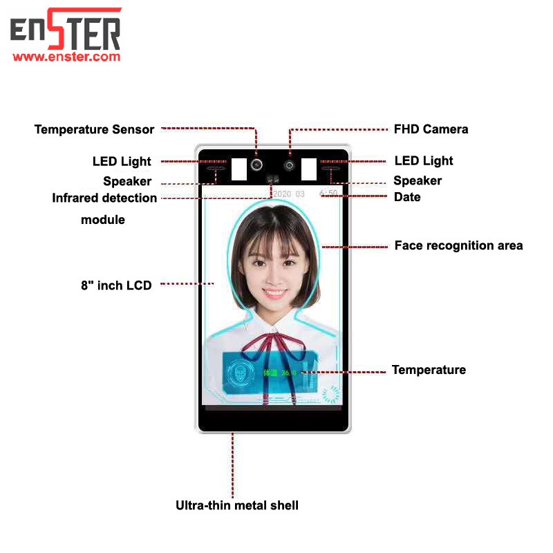 Reconnaissance faciale + détection de température 8 pouces de caméra intelligente