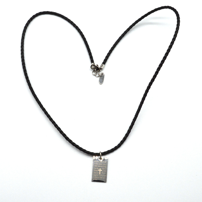 Collier corde en cuir pendentif Écriture en acier inoxydable rfbnck0088