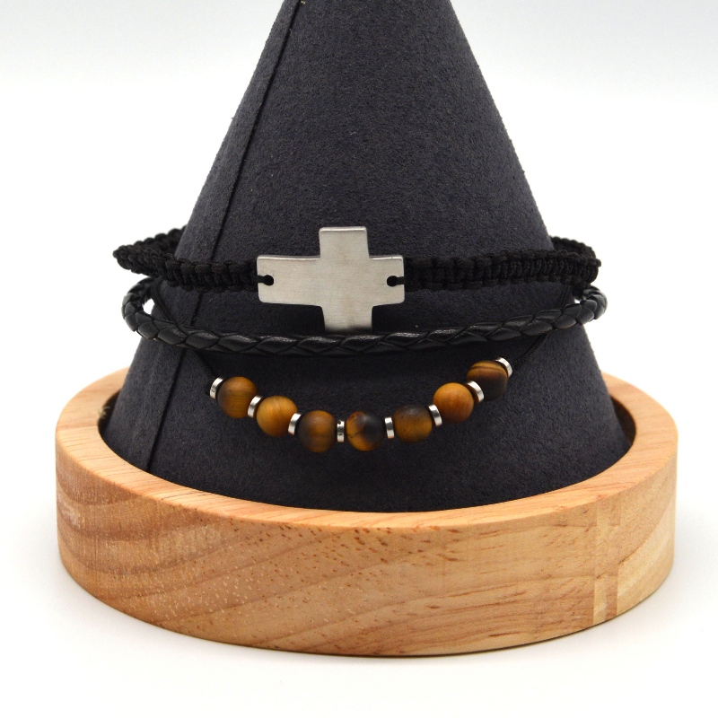 Bracelet en cuir d'accessoires en acier inoxydable RFBBG1567