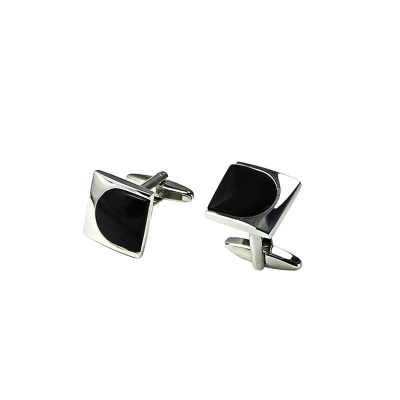 Boutons de manchette Homme Agate Carrée Noire