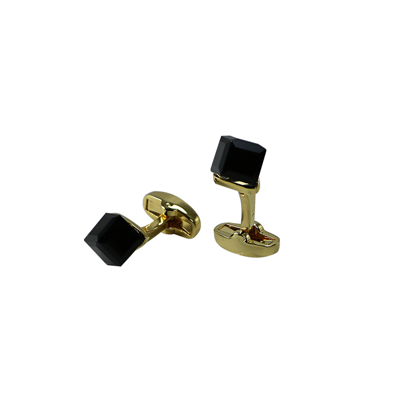 18K bouton de manchette en quartz noir doré