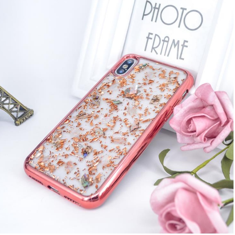Apple pour vente directe iPhone bord de placage de feuille d'or, coque de fée colorée coque mobile transparente personnalisée