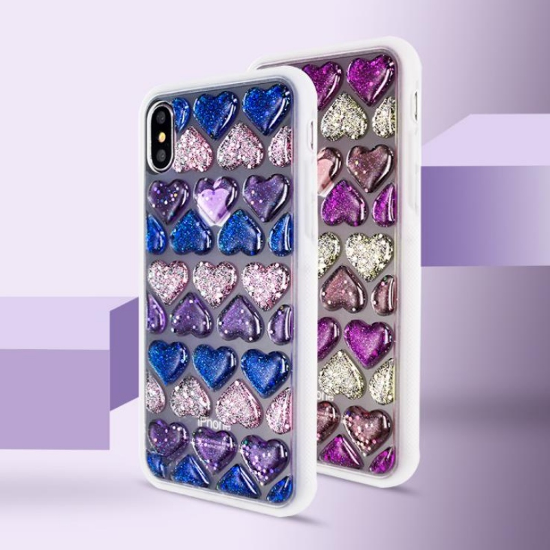 Iphonexs est un étui de téléphone en gelée transparente en forme de coeur en gelée de mosaïque en cristal 3D