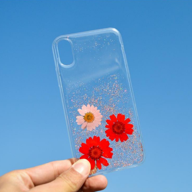 Fabricant Personnalisé Mode Apple iPhoneX spécial vrai fleur sèche gaufrage petite fleur fraîche cas de téléphone de baisse