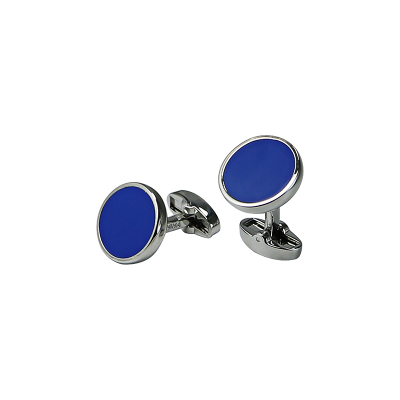 Boutons de manchette classiques émail bleu ton argent