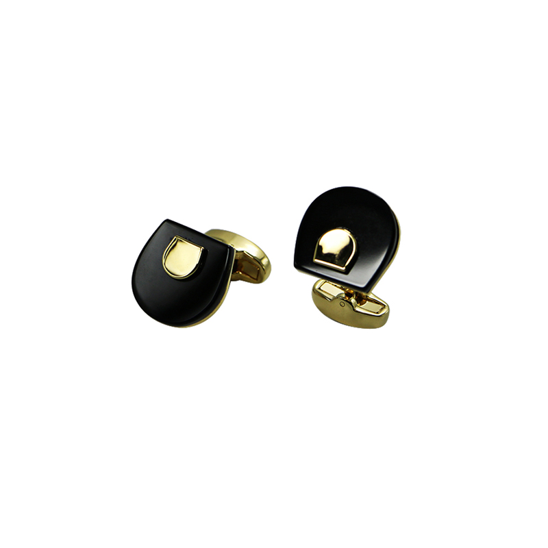 Boutons de manchette Classic Black Agate Goldtone
