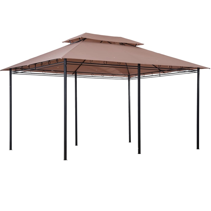 Gazebo extérieur à cadre en métal à 2 niveaux de 10 pi x 13 pi avec rideaux pour terrasse