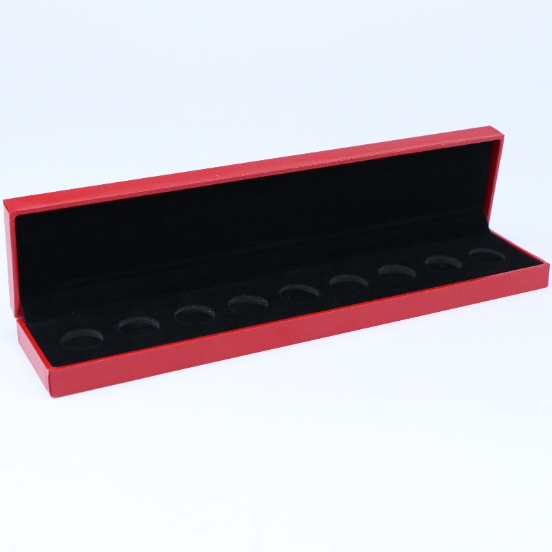 Article Boîte de papier en similicuir rectangle V-11 pour pièce de monnaie 210 * 35 mm, badge et collier, etc. mm. 240 * 52 * 30, poids environ 130g