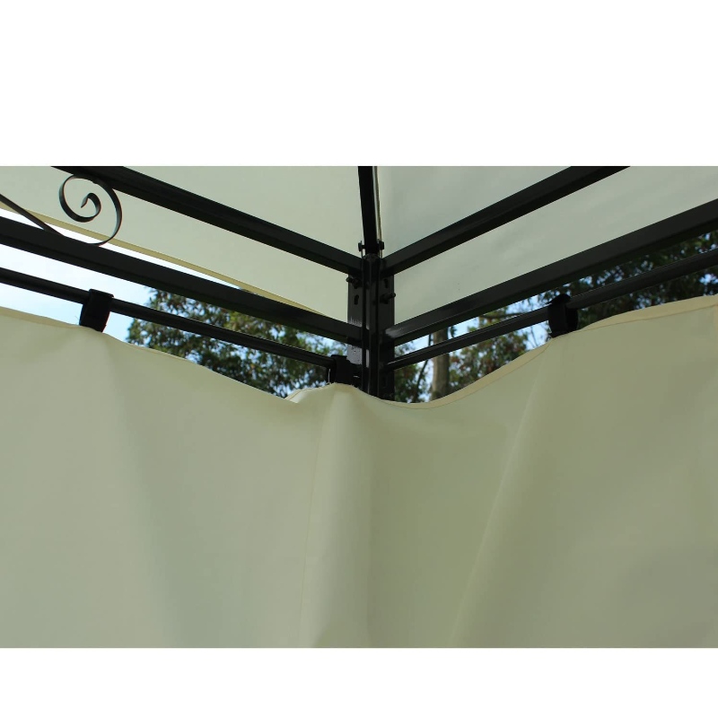 Double toit extérieur avec auvent de gazebo à toit souple ventilé et rideaux amovibles