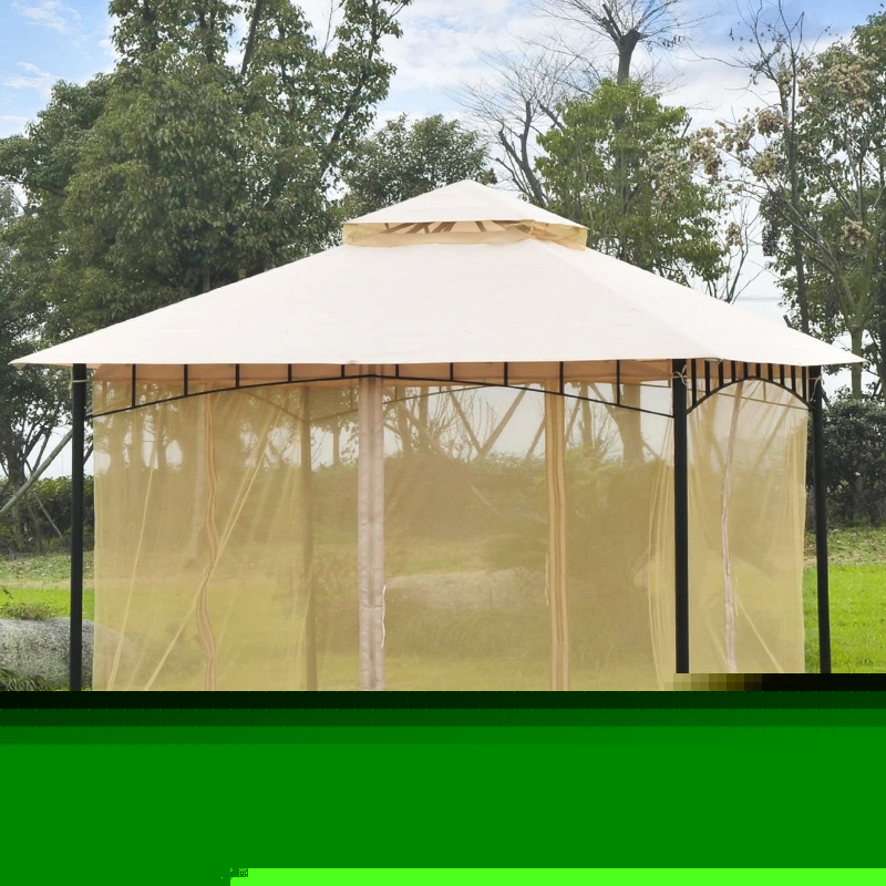 Auvent de gazebo extérieur en acier de 10 pi x 10 pi avec filet de protection en filet, construction de toit intelligente à deux niveaux, style moderne