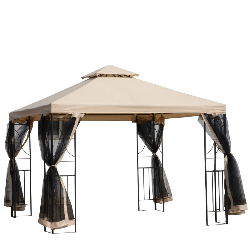 Gazebo extérieur carré en tissu d'acier de 10 pi x 10 pi avec moustiquaire