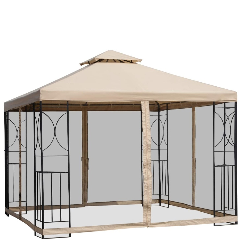 Gazebo extérieur carré en tissu d'acier de 10 pi x 10 pi avec moustiquaire