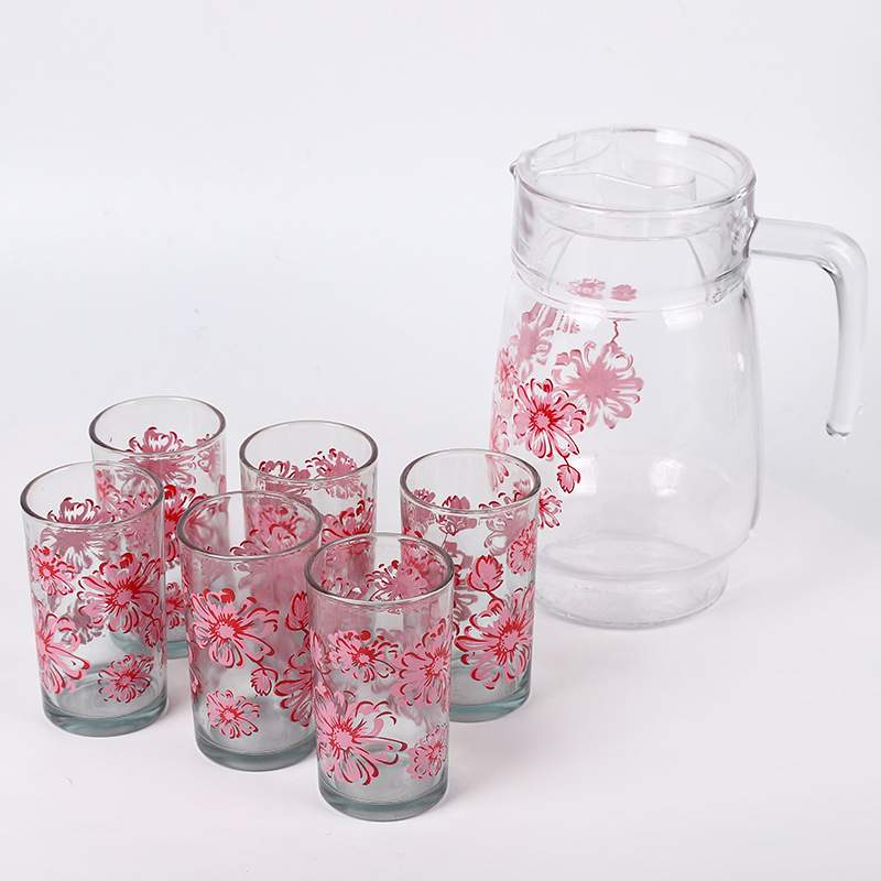 Nouveau 6 pc Tasse Et Cruche Ensemble Pour Les Ménages Transparent Applique Tasse D'eau 6 Grande Capacité Théière En Verre En Gros