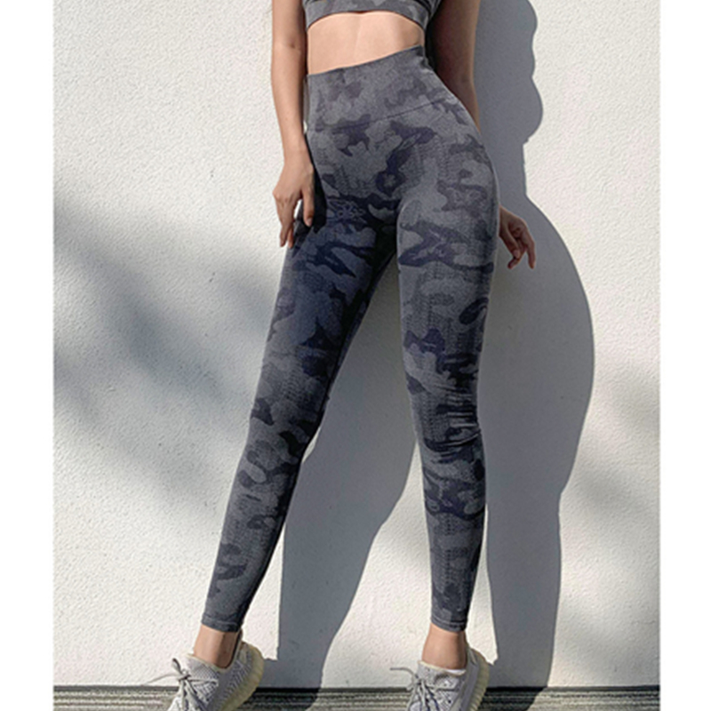 Pantalon de fitness taille haute pour femme, pantalon de yoga de course à pied camo moulant à séchage rapide avec