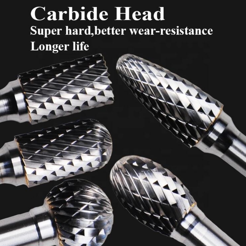 Fraise rotative en carbure de tungstène: meuleuse à grande vitesse tct flexible rotative double coupe outils pneumatiques extra longs fraises rotatives en carbure de tungstène ensemble de fraises coupe simple