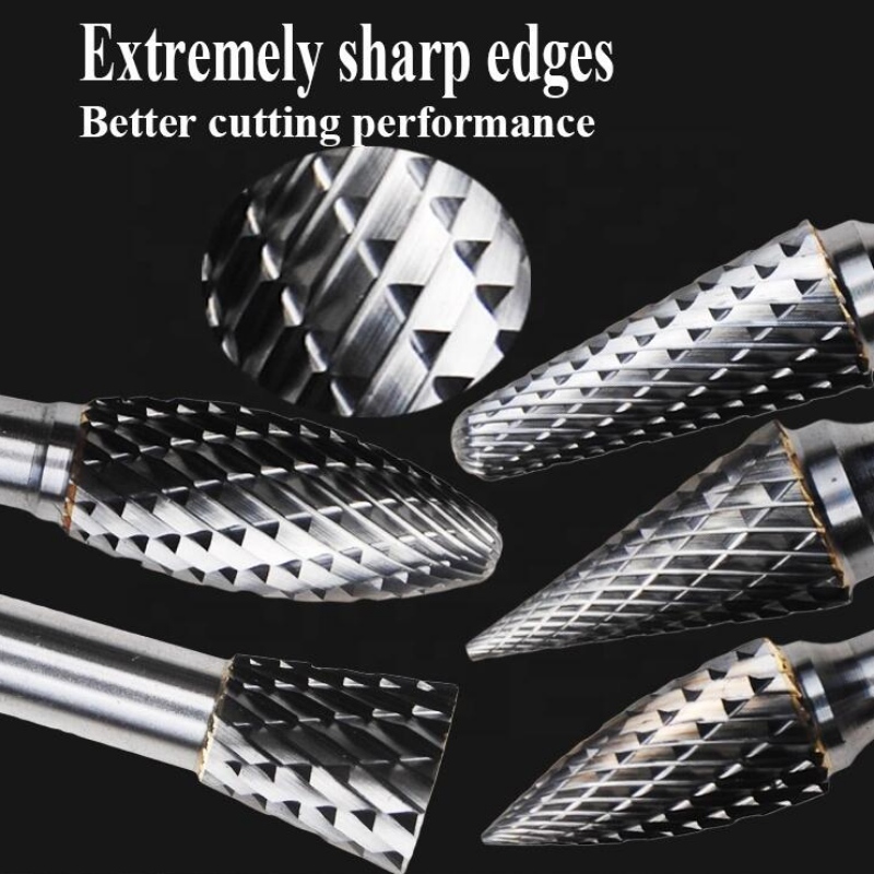 Fraise rotative en carbure de tungstène: meuleuse à grande vitesse tct flexible rotative double coupe outils pneumatiques extra longs fraises rotatives en carbure de tungstène ensemble de fraises coupe simple