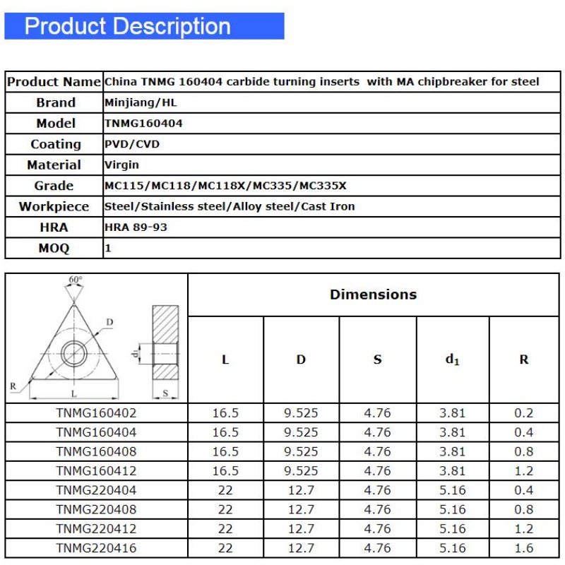 Lame de tournage: Plaquettes de tournage en carbure de Chine TNMG 160404 avec brise-copeaux MA pour acier 1 acheteur