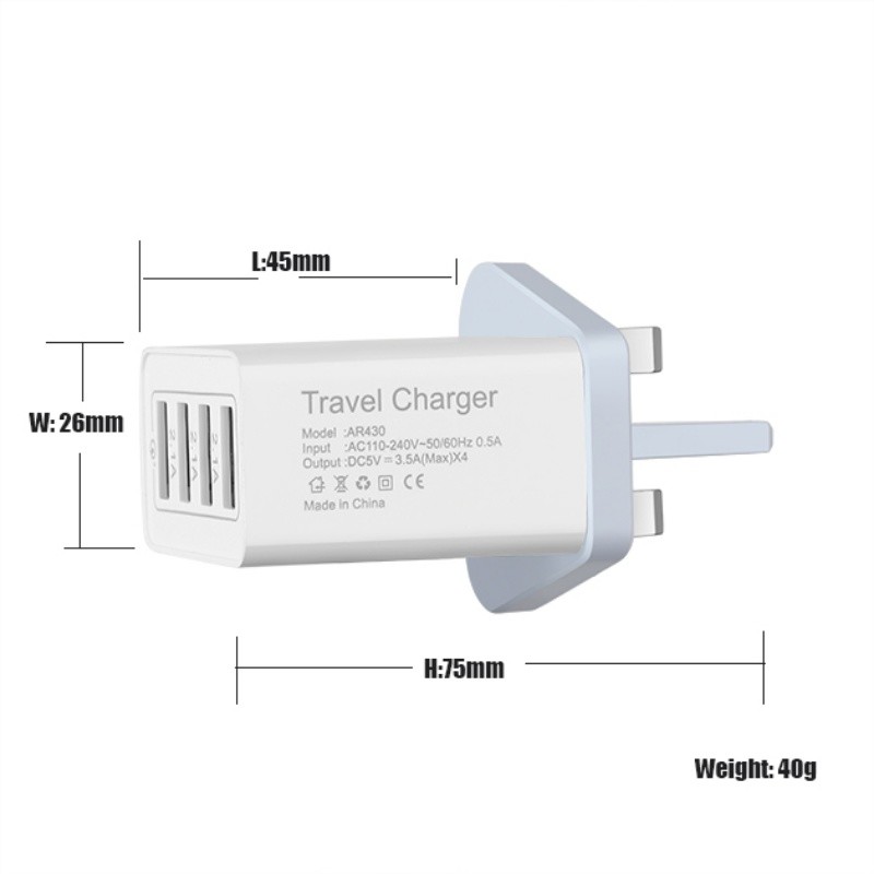 Connecteur rapide 3,0 - 18w 4 - 2.1a port USB paroi pendentif chargeur de voyage AC adaptateur de chargeur portable USB multichargeur