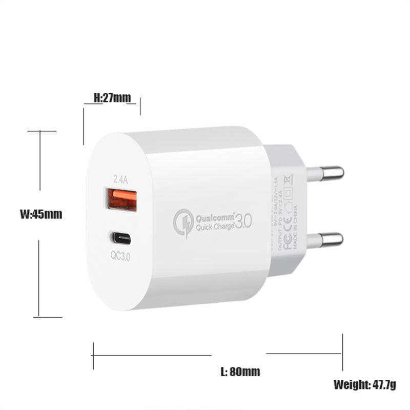 OEM adaptateur à paroi ultrarapide de type C QC - 3,0 - 18w chargeur PD USB - C adaptateur portable