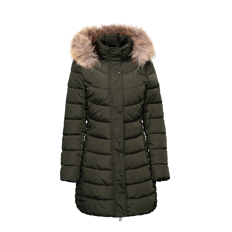 manteau chaud pour femme avec capuche amovible et veste en fourrure / duvet nature