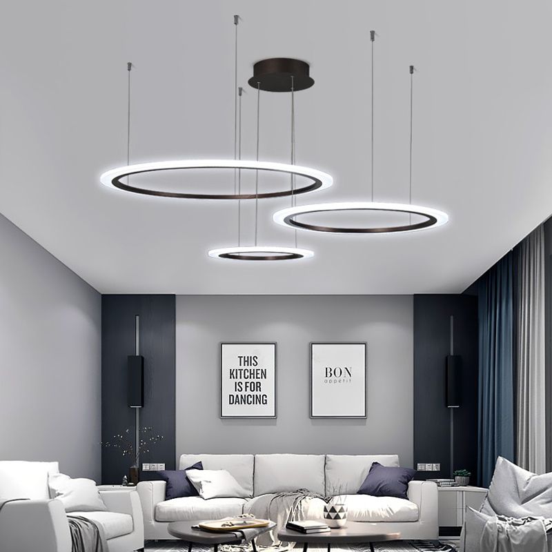 Fantaisie moderne acrylique cercle lumières anneau lustres luminaire rond suspension lumière circulaire LED suspension lampe pour restaurant