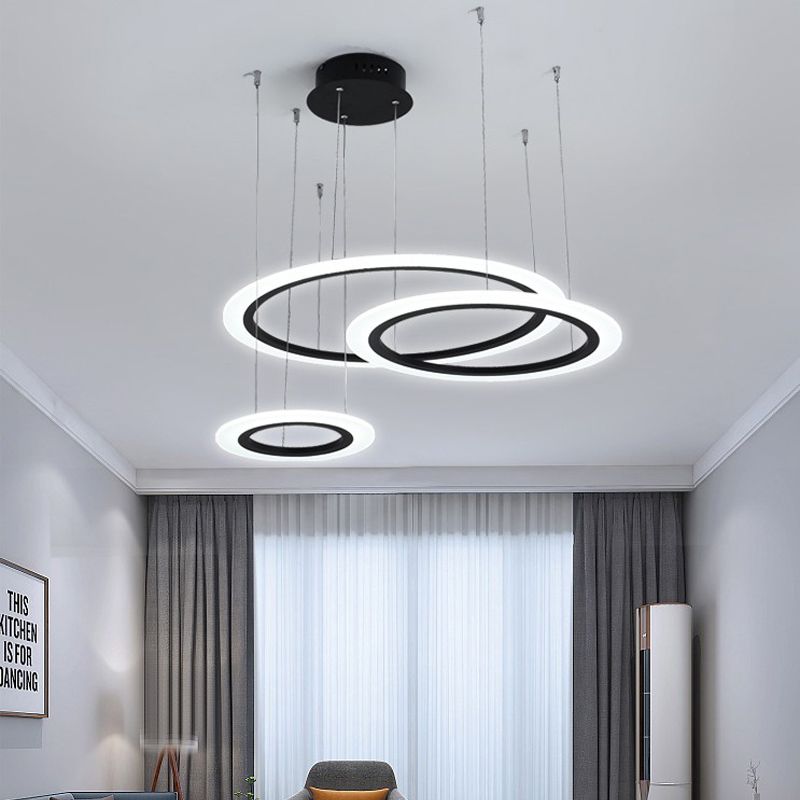 Fantaisie moderne acrylique cercle lumières anneau lustres luminaire rond suspension lumière circulaire LED suspension lampe pour restaurant