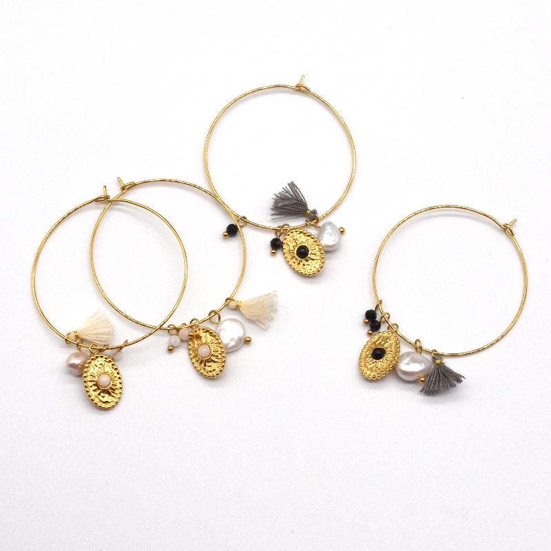 Boucles d'oreilles en tube rond poli classique en acier inoxydable doré, usine de transformation de bijoux en Chine Ruifanbao