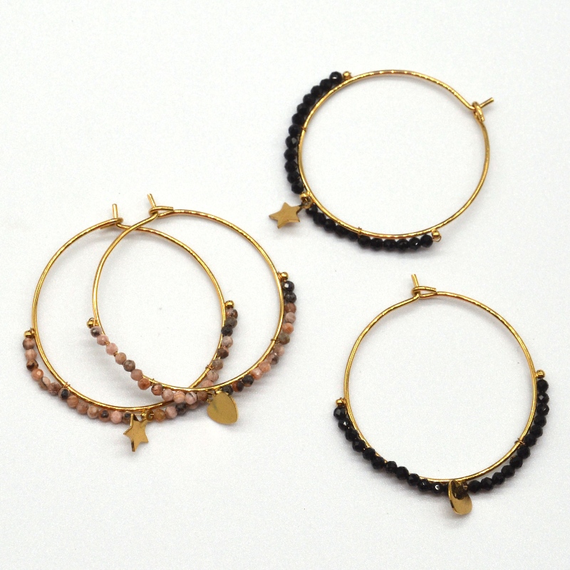 Boucles d'oreilles rondes, porter des perles, style ethnique, rétro, style bohème, boucles d'oreilles cercle, style femme, style bohème étoile, pendentif, usine de transformation de bijoux en Chine Ruifanbao