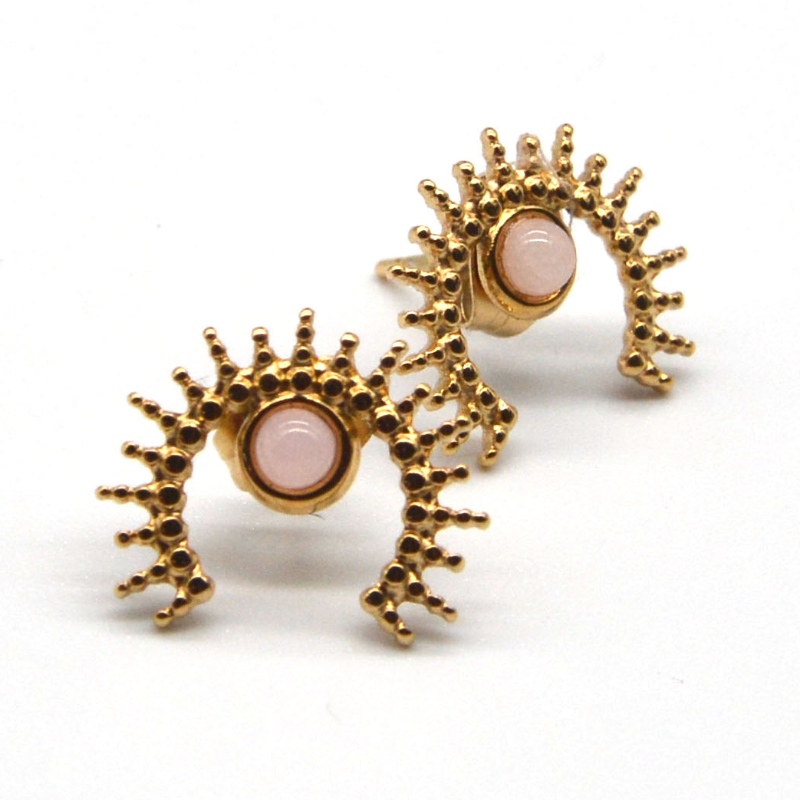 Boucles d'oreilles en agate plaqué or, boucles d'oreilles en acier inoxydable pour dames en or Chine Usine de traitement de bijoux Ruifanbao