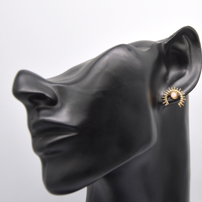 Boucles d'oreilles en agate plaqué or, boucles d'oreilles en acier inoxydable pour dames en or Chine Usine de traitement de bijoux Ruifanbao
