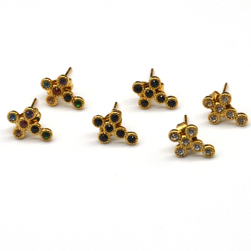 Femmes croix zircone cubique mini pavé boucles d'oreilles croix Chine Ruifanbao usine de traitement de bijoux