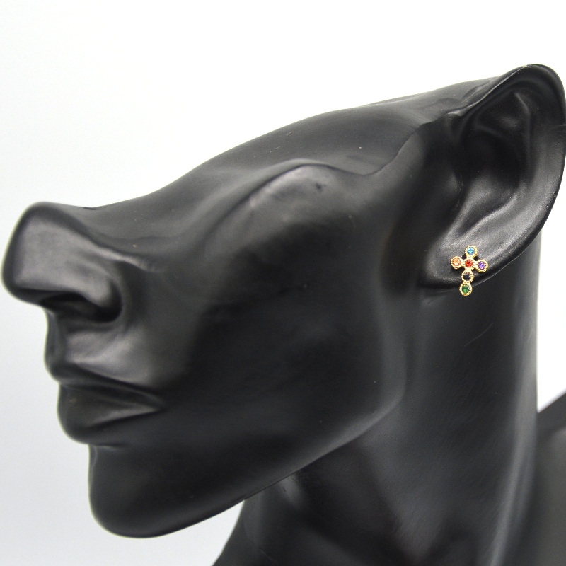 Femmes croix zircone cubique mini pavé boucles d'oreilles croix Chine Ruifanbao usine de traitement de bijoux