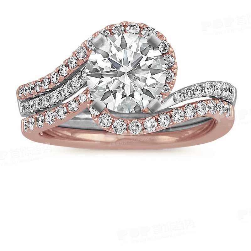 Atmosphère de luxe pour femmes remplie de diamants bague en argent en or rose 925 Chine Ruifanbao usine de traitement de bijoux