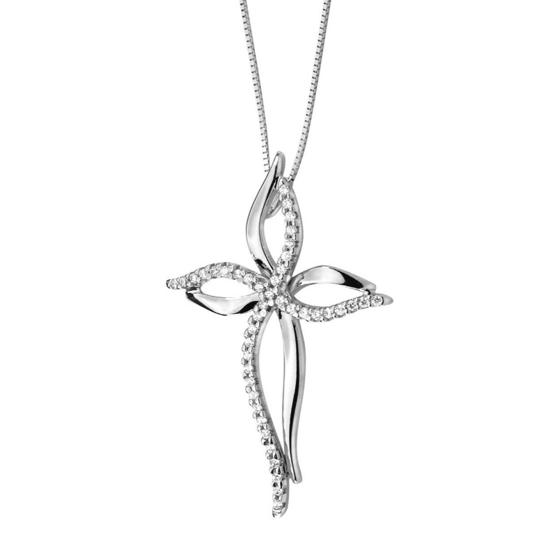 Femmes atmosphère Simple fleur collante pierre croix 925 collier en argent Chine Ruifanbao usine de bijoux