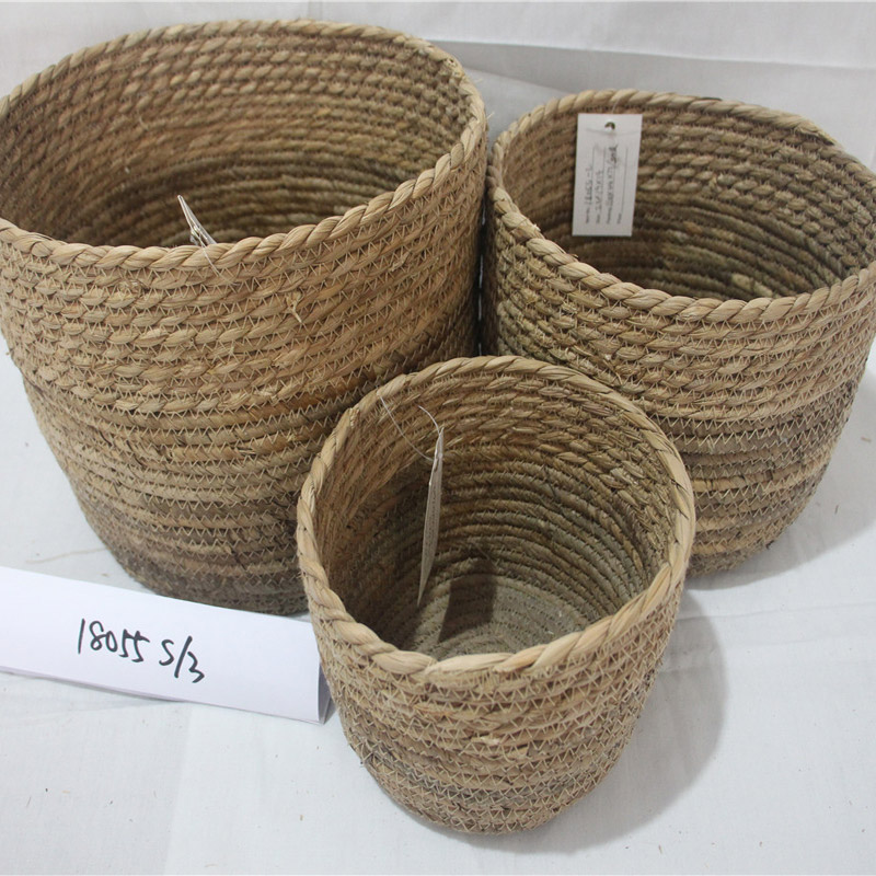 wholesale Sea Grass séché produits matériels d'herbes marines tissées Panier de rangement pour panier à linge avec poignée