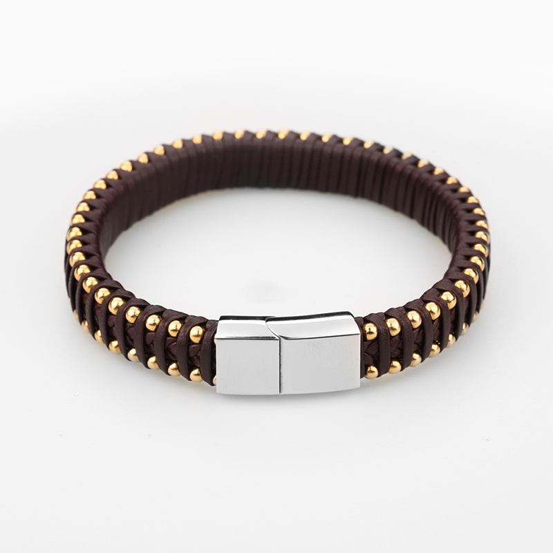 Vente en gros Bracelet en cuir bicolore en acier inoxydable